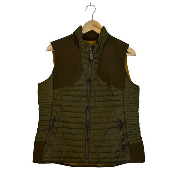EDDIE BAUER Olive Green Brown StormDown 700 Quilted Vest Size Large Petite - Picture 5 of 16